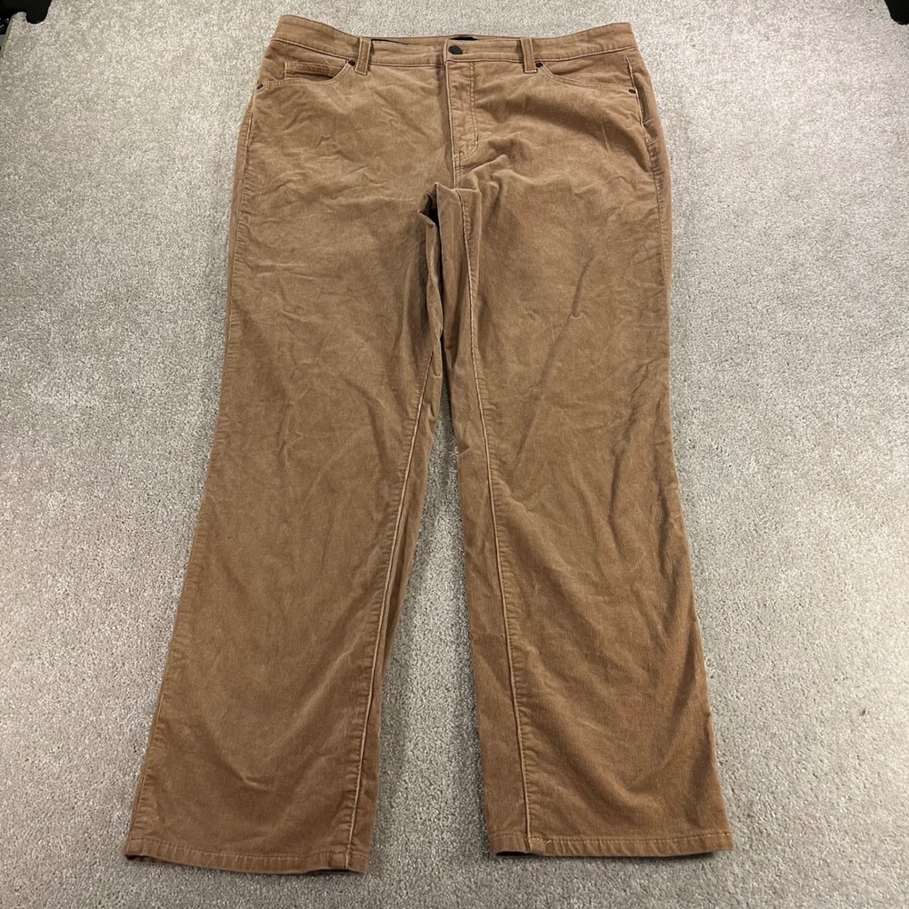 Talbots‎ Corduroy Straight Leg Pants Womens 14P Brown Petite Stretch 5-Pocket